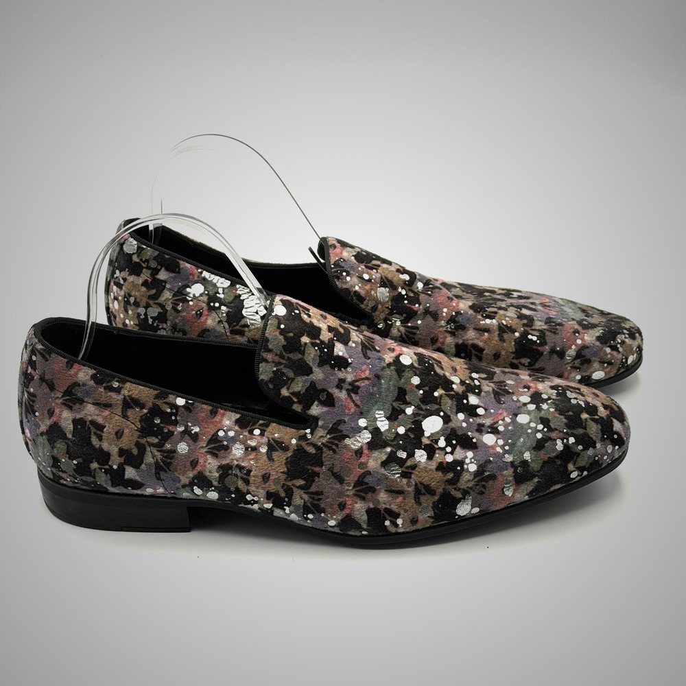 Aldo Velvet Floral Glitter Loafers Mens 11 Multicolor Statement Dress Shoes Gala